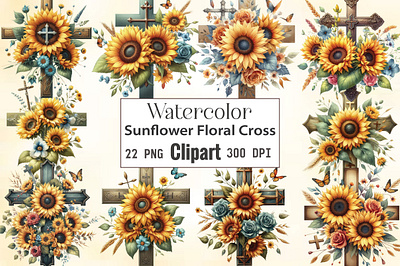 Sunflower Floral Cross Clipart decoration