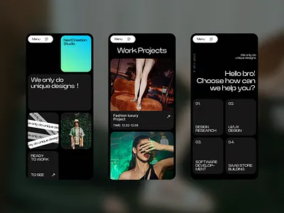 UI/UX Studio - UI Works dark design green h5 mobile project studio ui ux