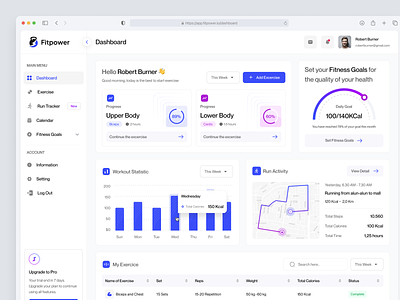 FitPower - SaaS Workout Dashboard activity tracker body goals dashboard excercise fitness fitness app fitness dashboard fitness goals fitness monitor gym health health progress health quality run activity saas sport sport dashboard workout workout statistic workout tracker