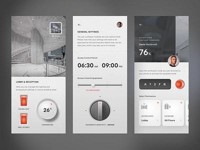 Building Security App app app card app design business button calendar card control mobile mobile app mobile design monitor profile safe security skeuomorphic smart home switcher ui ui kit