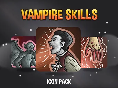Vampire Skills Icon Pack 2d art asset assets fantasy game game assets gamedev icon icons illustration indie indie game mmorpg rpg set skill skills vampire vampires