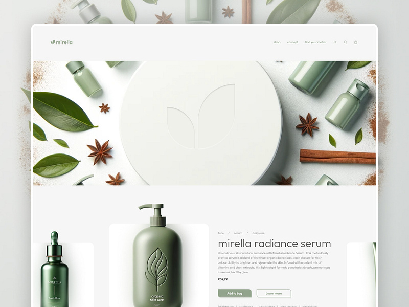 Organic Skincare Landing Page Concept | DesignFYI Marathon design.fyi green landing page marathon mirella organic skin care