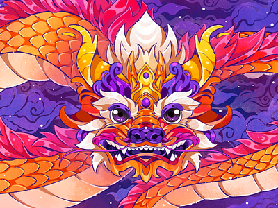 New Year Dragon 2024 branding character design dragon flat illustration graphic design illustration landing logo new year procreate purple red ui web yellow