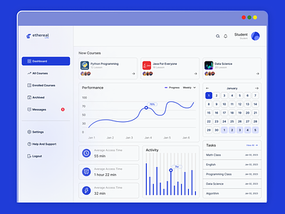 Student Dashboard Ui chart course crm dashboard design digital education education education management system erp flat graph minimal dashboard online education system portal product design student portal ui user interface ux web design