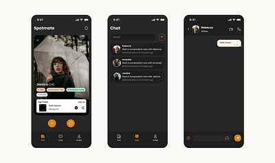 SPOTMATE app black chat dark mode dating dating apps design design exploration spotify spotmate ui ui design