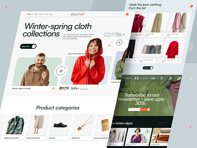 Ecomart - Winter Clothing E-comerce Web Homepage branding cart category design ecommerce homepage illustration minimal productpage ui uiux user interface web website winter