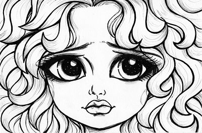 2020 - Big Eyes Girls Drawing 1 big eyes character cute girl draw drawing emo girl handdrawn illustration inking lineart portrait sad