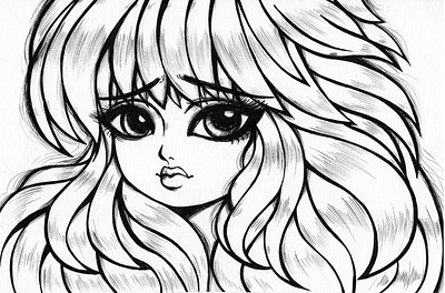 2020 - Big Eyes Girls Drawing 2 big eyes character cute girl draw drawing emo girl handdrawn illustration ink inking lineart sad