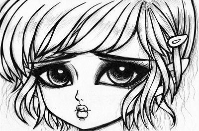 2020 - Big Eyes Girls Drawing 3 big eyes character cute girl draw drawing girl handdrawn illustration ink inking lineart sad