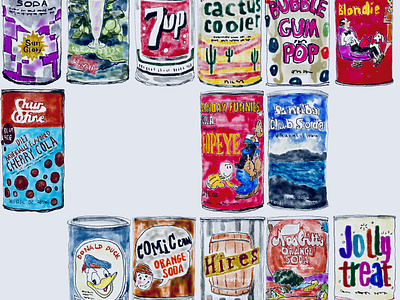 vintage soda cans digital art illustration