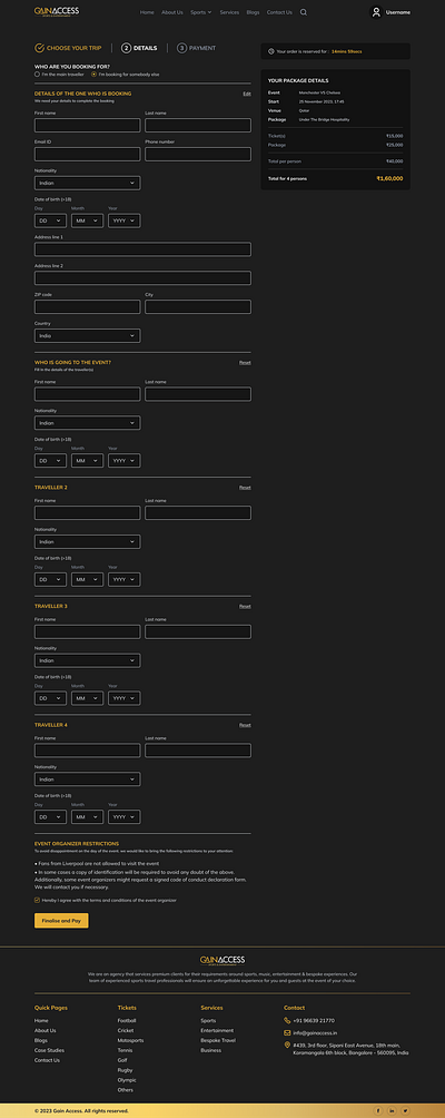 GAINACCESS Booking/step 2/B ui