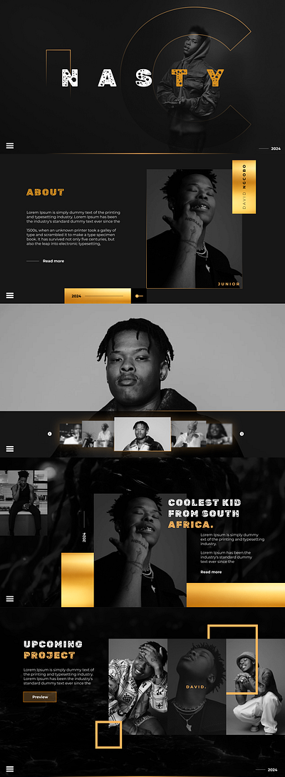 Nasty C Landing Page Concept Gold branding design graphic design layout design product design ui web design