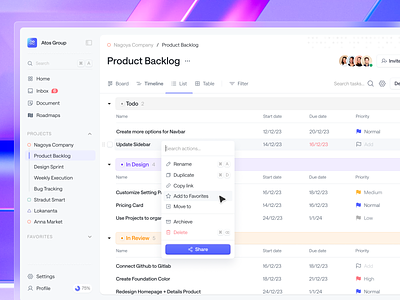 Atos - Task Management Dashboard - List View activity dashboard dashboard data digital product management list view management navbar pop up product design project management roadmap saas saas design saas product sidebar task task tracking team collaboration tracking ui design