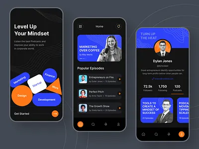 Corporate Podcast App UI app design audio app dark mode design graphic design interface live streaming mobile app music music app podcast podcast app podcast ui podcast web product design spotify streaming app ui ui design ux
