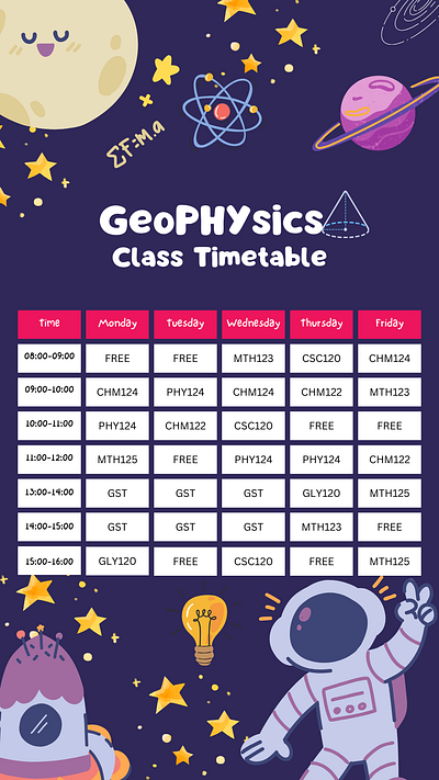Physics class timetable animation design graphic design illustration