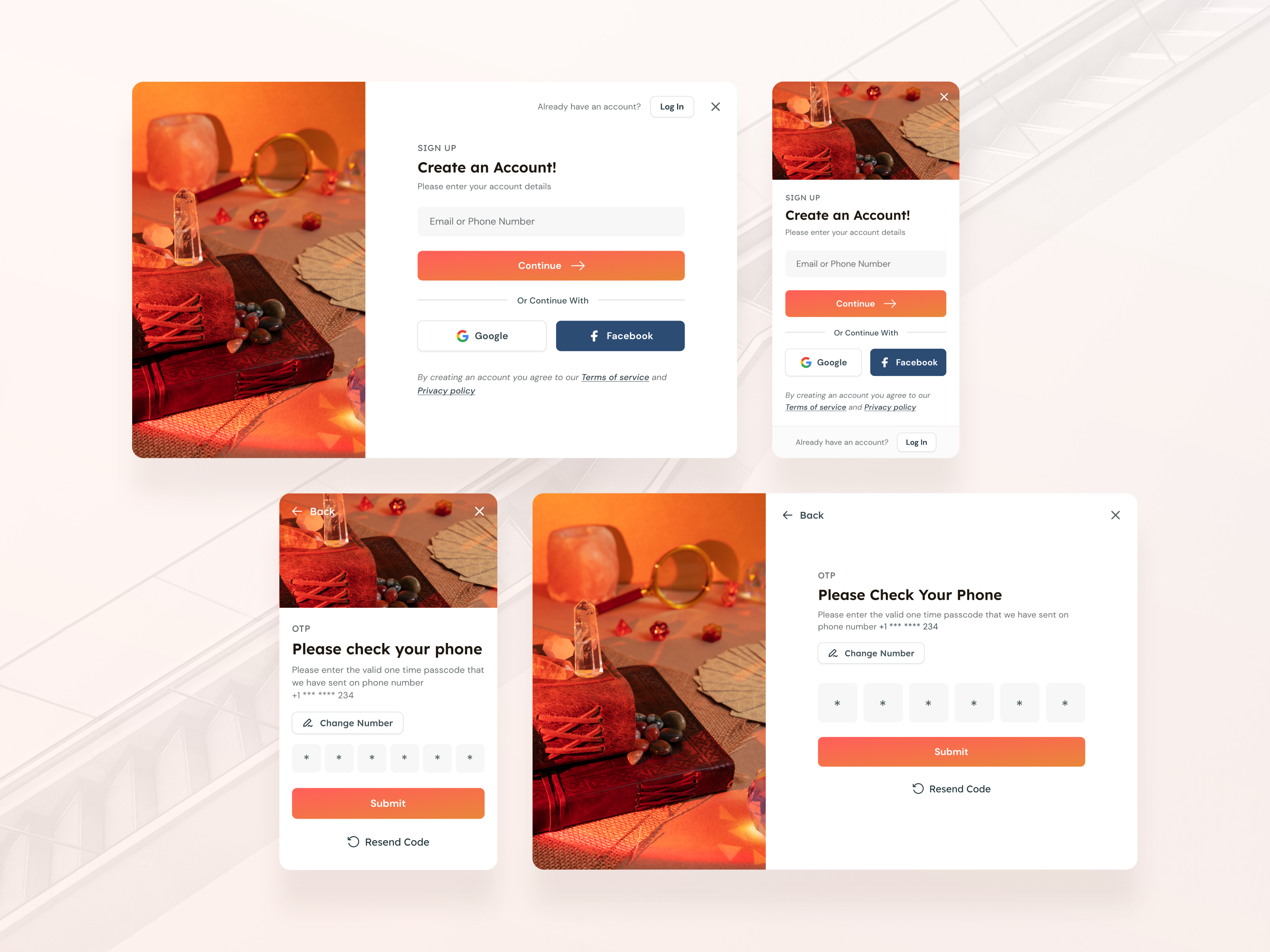 Sign up / Sign in Flow for Psychic Txt authentication design one time password otp phone number popup psychic sign in sign up ui
