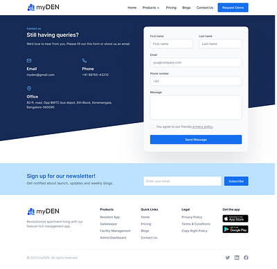 myDEN Contact Us ui