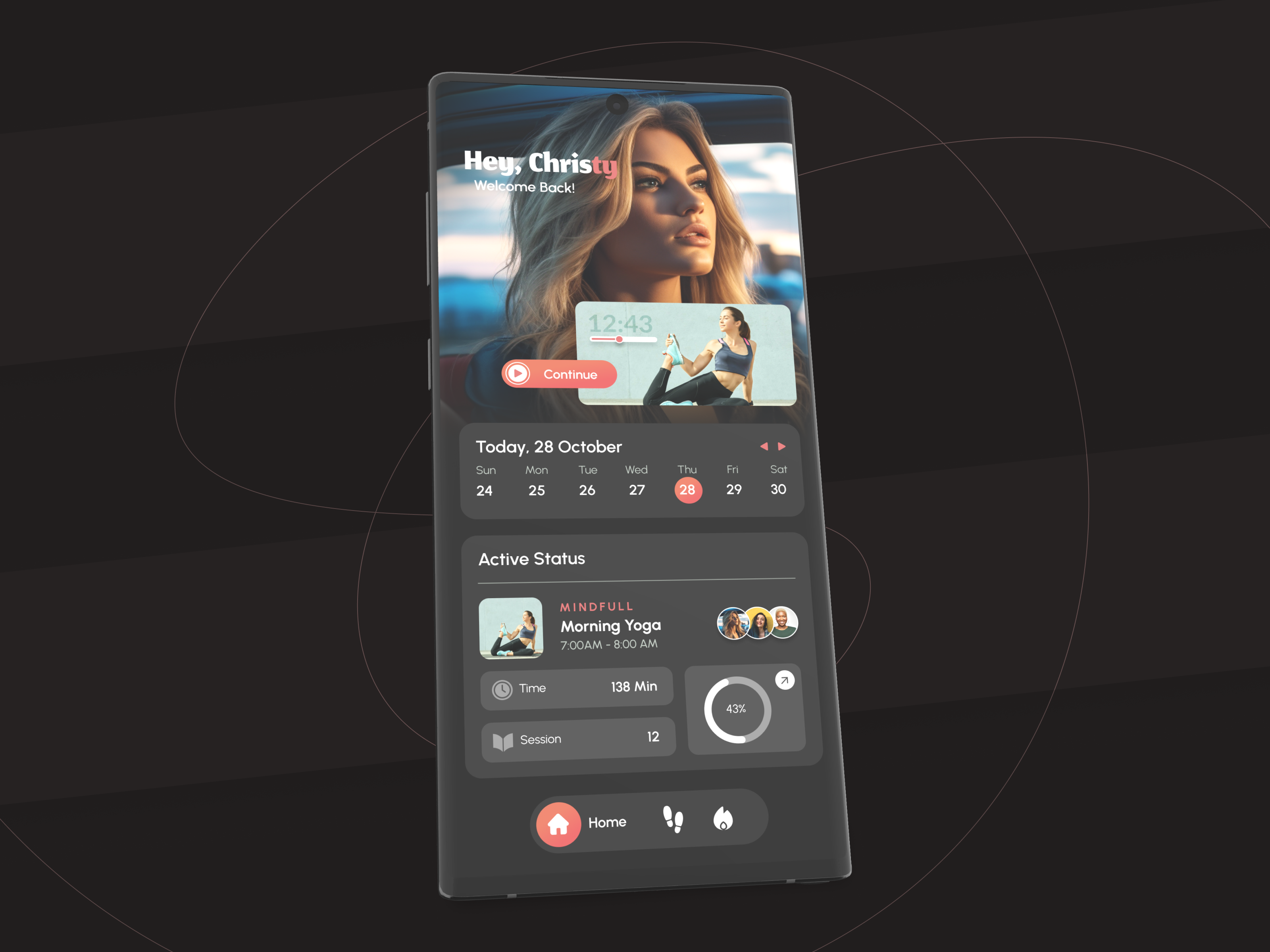 Yoga Mobile App Dashboard app calander cards clean dark dark layout dark theme dashboard dashboard yoga app mobile simple yoga yoga app