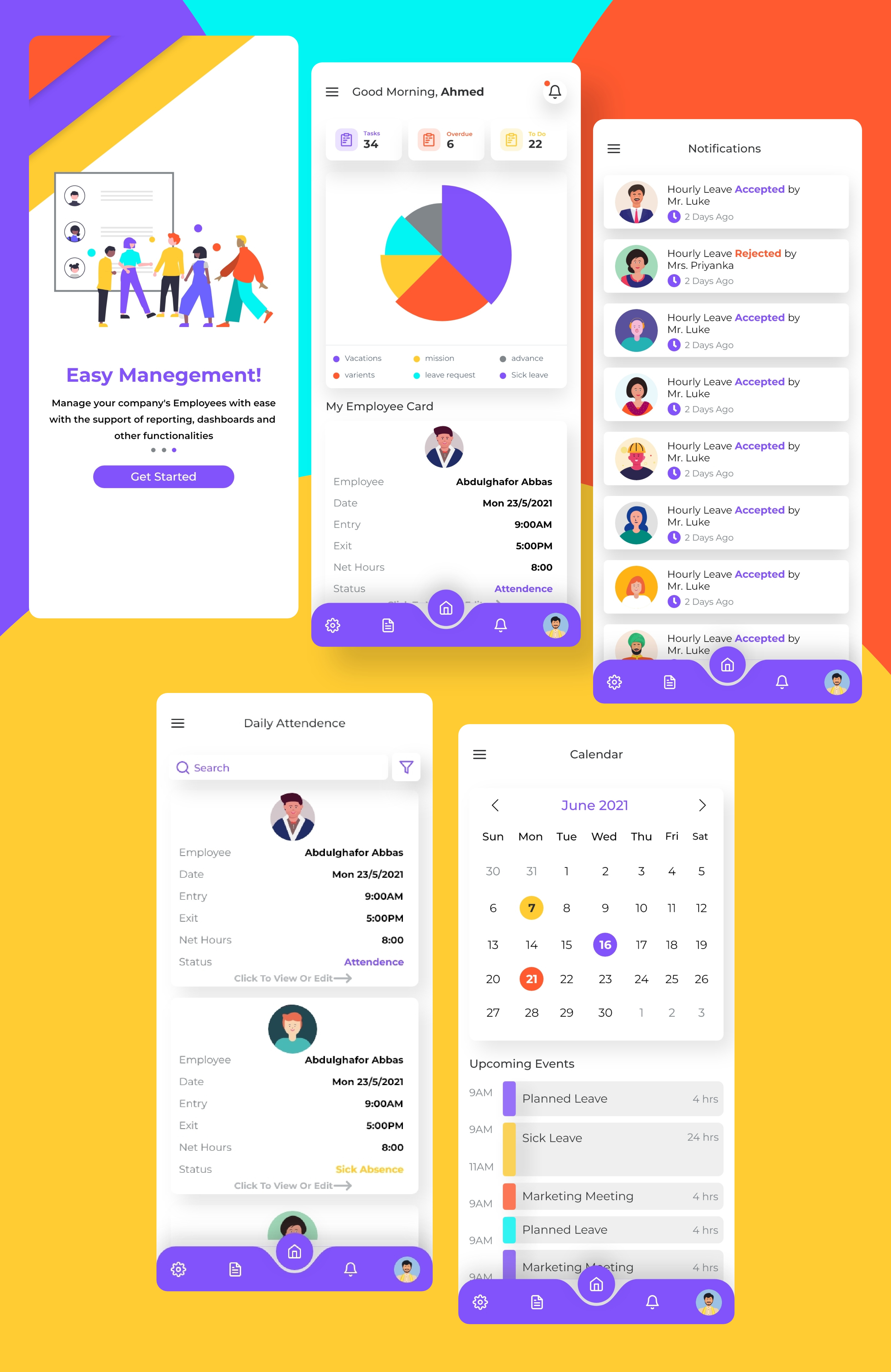 HR mobile app UI/UX app company flat hr minimal ui ux website