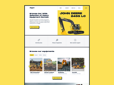 digger. – Landing page booking bulldozer excavator figma heavy equipment landing page machine rent ui website design