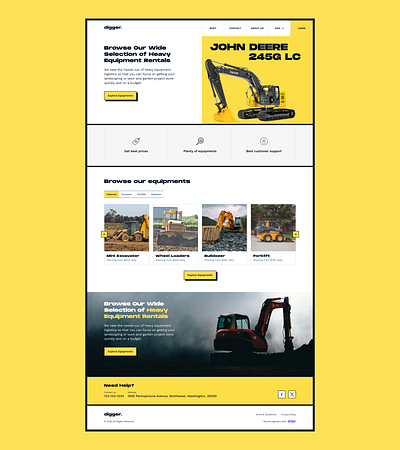 digger. – Landing page booking bulldozer excavator figma heavy equipment landing page machine rent ui website design