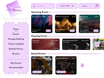 Event ticket booking UI eventmanagement eventticketbooking ticketbooking uichallenge uiux