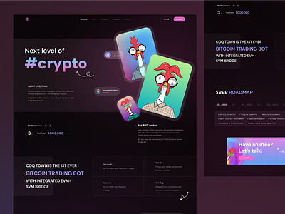 Crypto landing page no.1 3d animation branding chicken clean coin dask dask mode gradient graphic design landing landing page nft pink ui ui landing ui ux