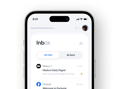 Mailbox 📩 app application archive chat clean dropdown inbox light mail mailbox menu notification product design settings ui ui kit uiux user user interface ux
