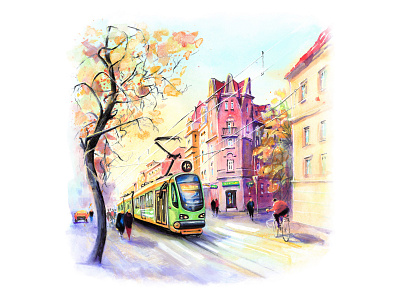 Poznan in autumn architecture illustration poland poznan sketch town urban sketch watercolor