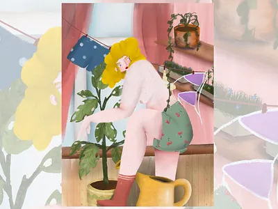 Home routine adobe illustrator art brand branding color design digital dribbble graphic design illustration postal card poster ui vector woman products