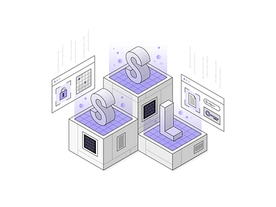 Secure Sockets Layer code cube design digital art geometric global illustration internet isometric key location lock map platform settings ssl stack tech technology type