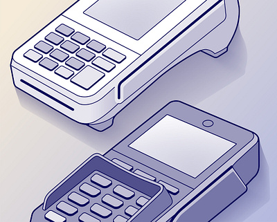 Isometric Payment Terminals Illustrations finances fintech graphic illustration isometric mobile point of sale mpos payment terminal payments point of sale terminal vector