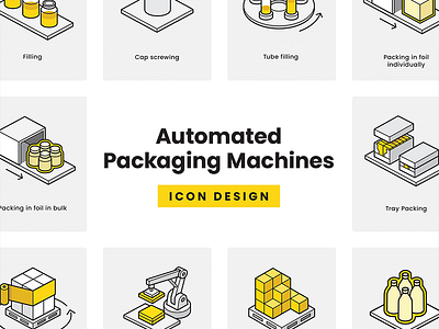 Packaging Machines - Isometric Icons Design automatic automation icon icon set iconography icons icons pack icons set illustration machines packaging machines production vector