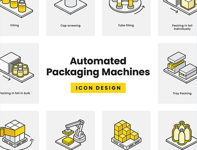 Packaging Machines - Isometric Icons Design automatic automation icon icon set iconography icons icons pack icons set illustration machines packaging machines production vector
