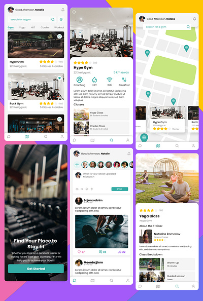 Gym Fitness App UX/UI with map view app cardio fitness flat gym minimal mobile ui user experience user interface ux workout