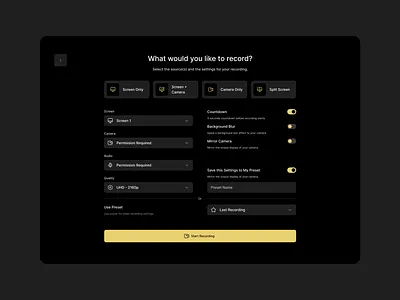 SaaS Settings UI - Screen Recording App ui ux