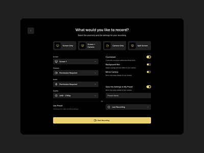 SaaS Settings UI - Screen Recording App ui ux