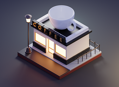 Coffee Shop - 3D render 3d 3d models blender coffee shop isocam rendering