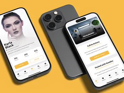 Sticky Mobile | Mobile Kit & PWA - Web App Template android app app design design digital transformation footer menu homepage design ios iphone mobile mobile experience mobile kit mobile ui pfp profile page design progressive web app sidebar tech innovation ui yellow highlights