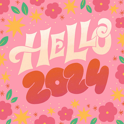 Hello 2024 2024 colorful fun happy new year illustration joyful lettering magical new year procreate typography