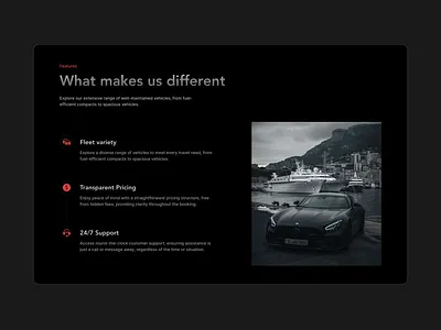 Features section - Web Design car rentals clean design features section minimal modern section design ui web design website