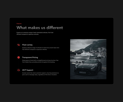 Features section - Web Design car rentals clean design features section minimal modern section design ui web design website