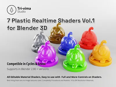7 Plastic Realtime Shaders Vol.1 for Blender 3D 3d 3d design 3d rendering blender design plastic texture