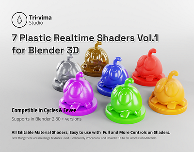 7 Plastic Realtime Shaders Vol.1 for Blender 3D 3d 3d design 3d rendering blender design plastic texture