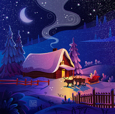 Christmas, Santa Claus' house 2d digital art illustration vector art