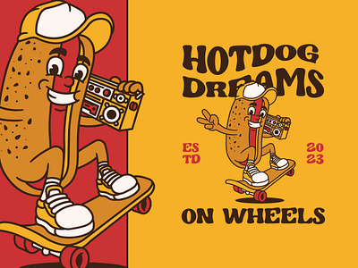 Hip Hop Hotdog brand brand identity branding cartoon character classic cute design graphic design hot dog illustration junk food logo mascot old style retro vector vintage