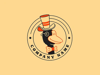 Aristocratic Goose Logo Concept animal aristoctratic bird black bow branding design form funny goose graphic design hat illustration logo modern monocle round smiling tie top