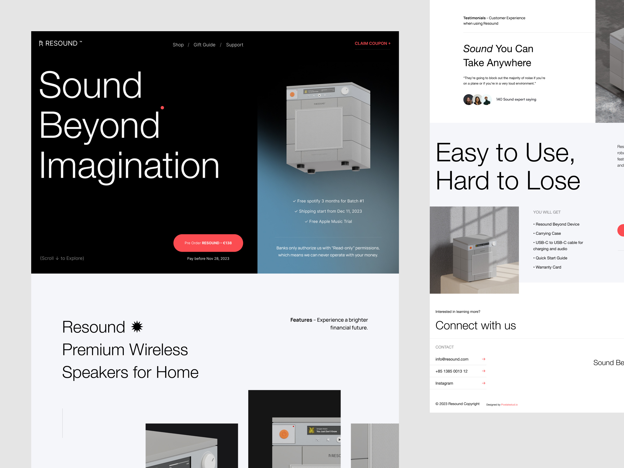 IOT landing page for speaker product clean design iot landing page minimal saas ui uiux web design website