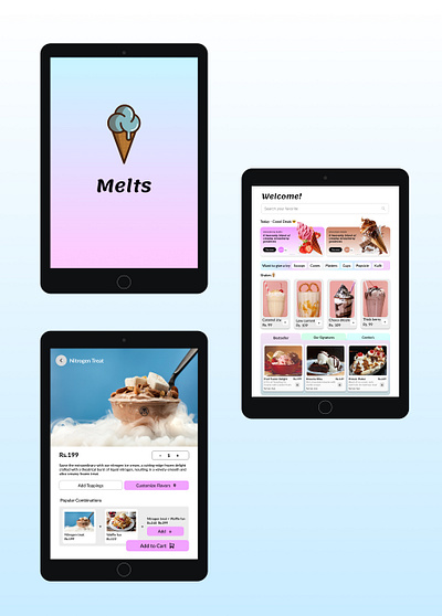 Melts - Ice cream menu app designer firstdesign icecream ipad tablet ui uiux uiuxdesigner