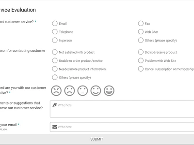 Web Customer Service Evaluation Survey elementor figma responsive design ui web design wix wordpress